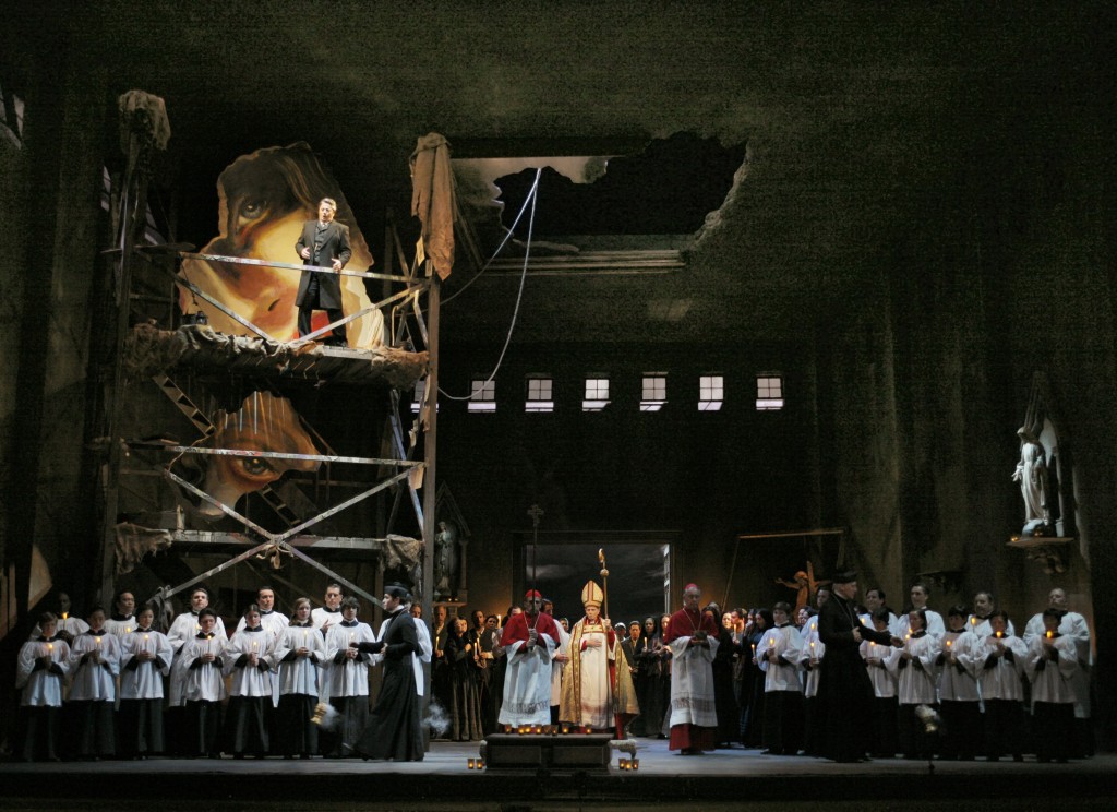 The Act One finale of "Tosca," with Lado Ataneli (at upper left) as Scarpia. Photo: Robert Millard