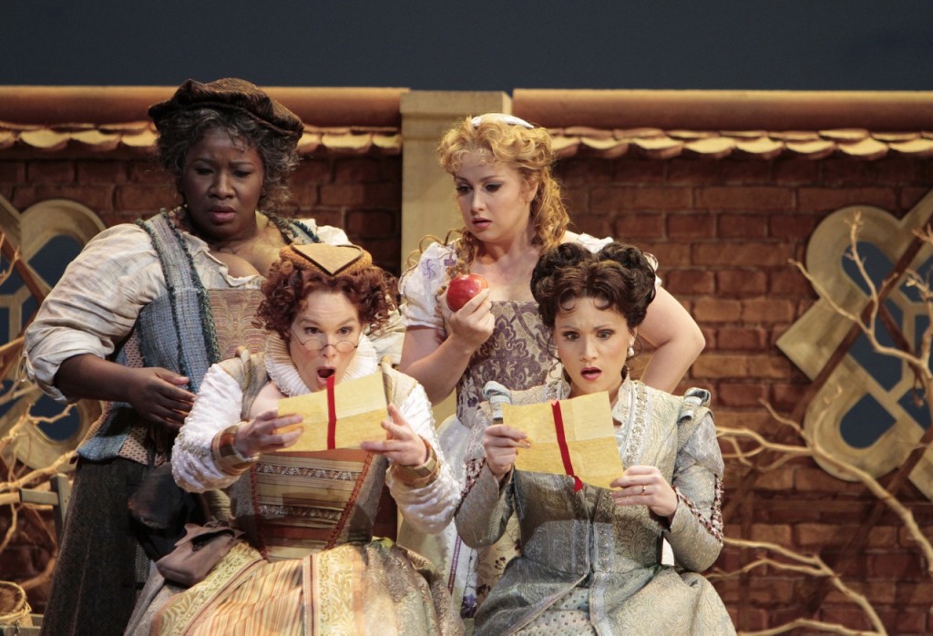 Left to right: Ronnita Nicole Miller as Mistress Quickly, Erica Brookhyser as Meg Page; Ekaterina Sadovnikova as Nannetta; Carmen Giannattasio as Alice Ford. Photo: Robert Millard