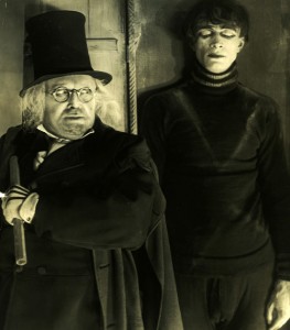 Werner Krauss and Conrad Veidt in "The Cabinet of Dr. Caligari." Note the stove-pipe hat.