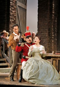 Nemorino, Belcore and Adina. Photo by Cory Weaver.