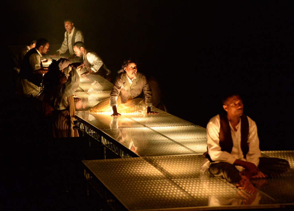 Ensemble, Karole Foreman (Virginia Creeper - Back), Eric B. Anthony (Boy Sam - Front). Photo by Keith Ian Polokoff.