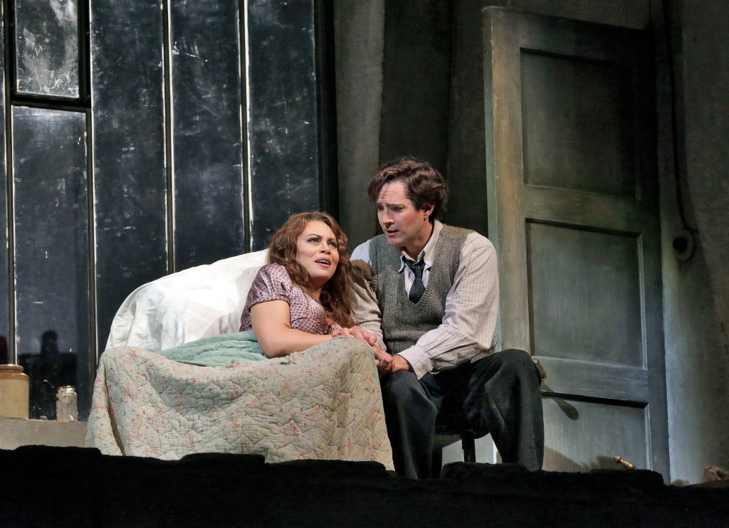 Soprano Alyson Cambridge is Mimi and tenor Harold Meers is Rodolfo in San Diego Opera's LA BOHEME (January/February, 2015). Photo by Ken Howard. 