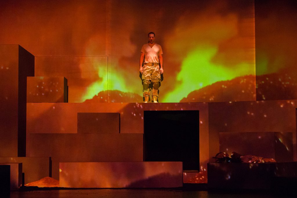 Baritone David Adam Moore is the Soldier in San Diego Opera's SOLDIER SONGS. November, 2016. Photo copyright Karli Cadel. 